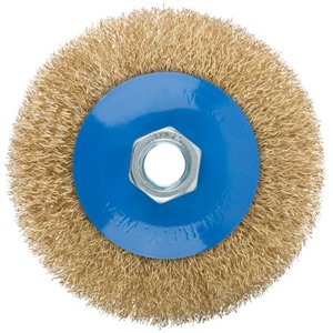 Кордщетка, тип ''колесо'' с наклоном, гайка М14, стальная волнистая латунированная проволока 100 мм - фото 2