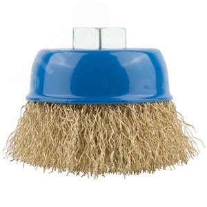 Кордщетка, тип ''чашка'', гайка М14, стальная латунированная волнистая проволока 65 мм - фото 2