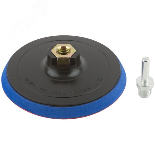 Изображение товара Диск шлифовальный с липучкой, гайка М14 + переходник для дрели, 125x10 мм (шт)