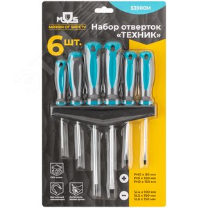 Набор отверток ''Техник'', на держателе, CrV сталь, прорезиненные ручки, 6 шт., PH0,1,2 + SL4,5,7 - фото 3