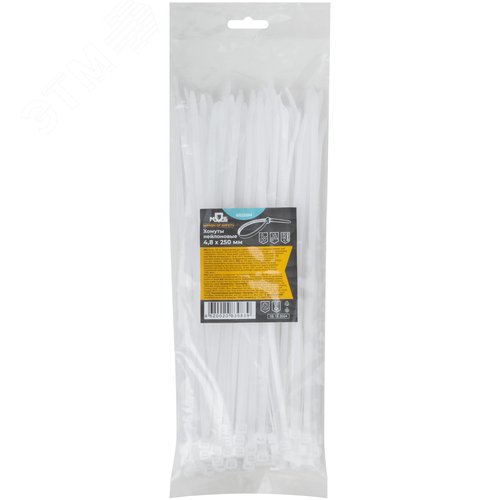 Хомуты нейлоновые для проводов, белые 100 шт., 4,8х250 мм - фото 3