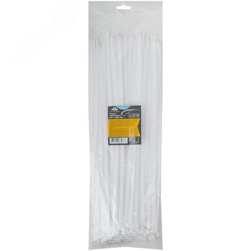 Хомуты нейлоновые для проводов, белые 100 шт., 7,6х400 мм - фото 3