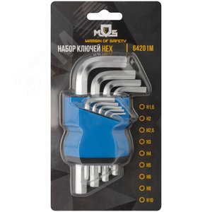 Ключи шестигранные, набор 9 шт (1.5-10 мм) в пластиковом держателе 64201М MOS - 3
