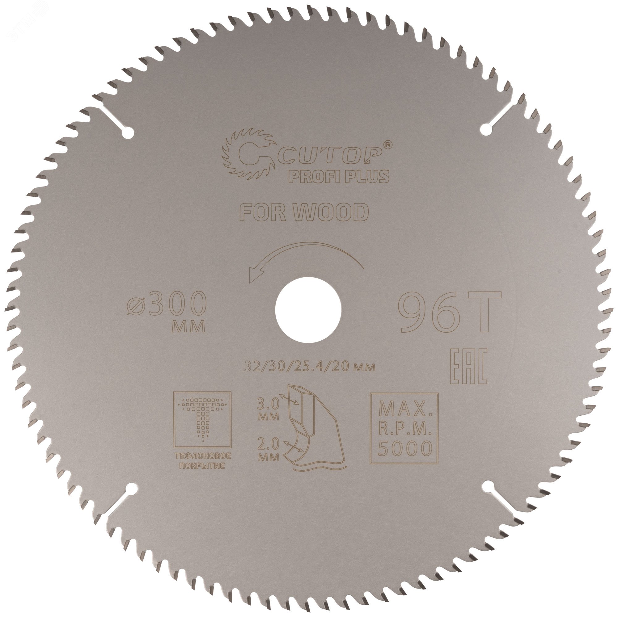 Изображение товара Диск пильный по дереву с тефлоновым покрытием 96Т, Profi plus, 300x2,0/3,0x32/30/25,4/20 мм (шт)