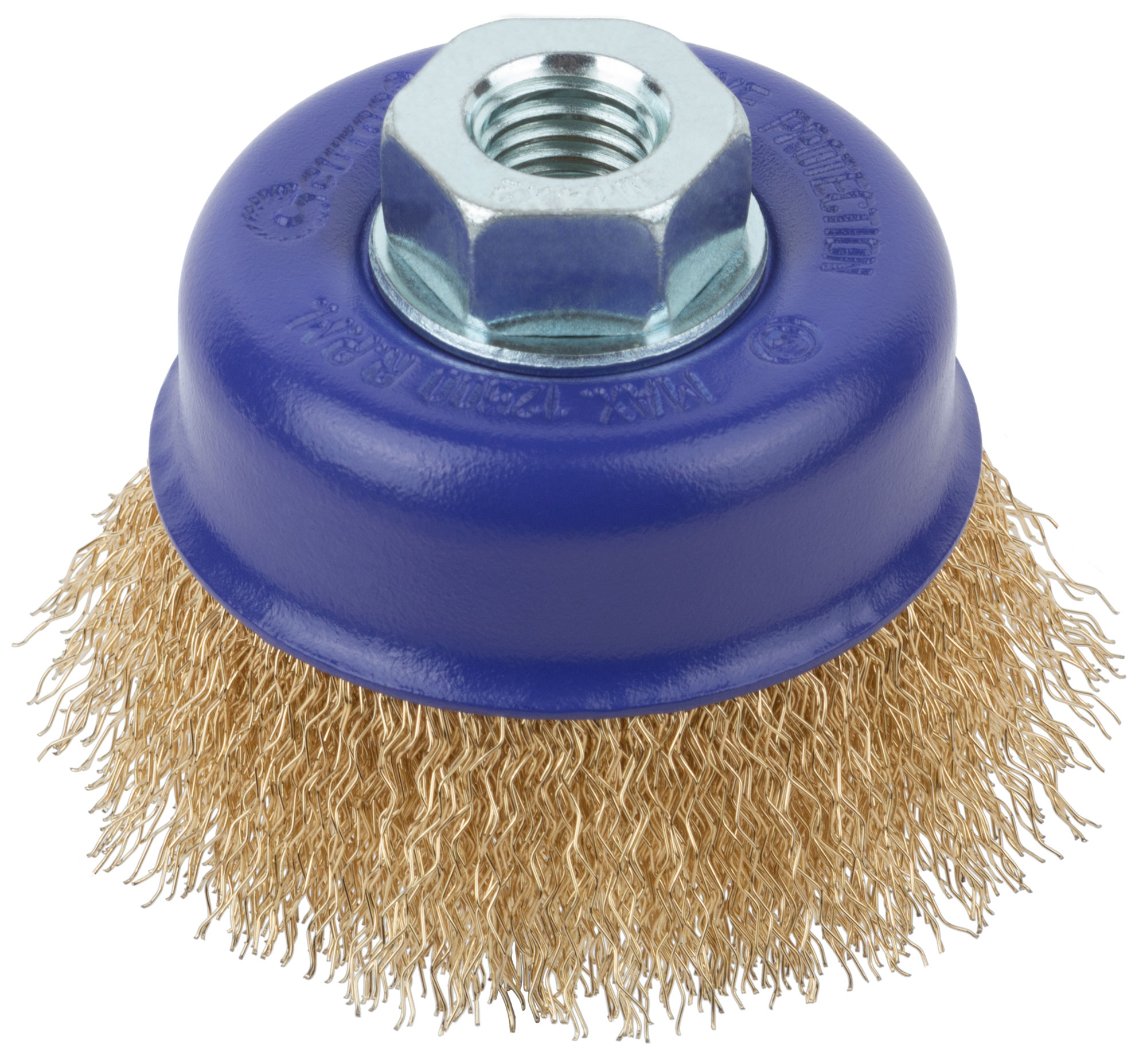 Щетка для УШМ, М14, Чашка, латунированная витая проволока 0,3 мм, 75 мм, блистер, Profi