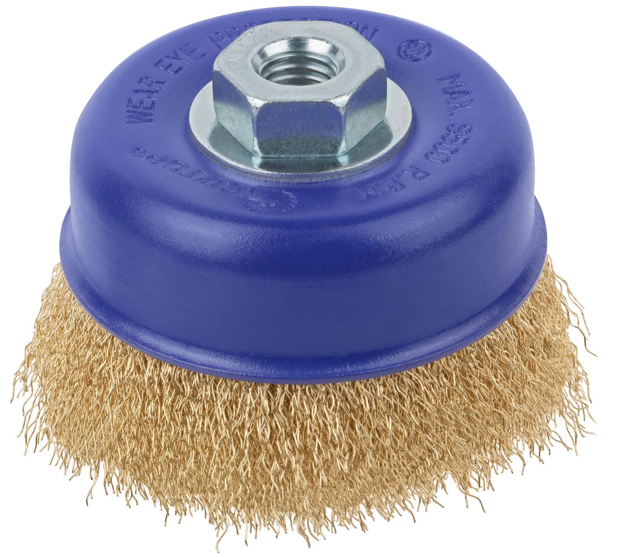 Щетка для УШМ, М14, Чашка, латунированная витая проволока 0,3 мм, 100 мм, блистер, Profi