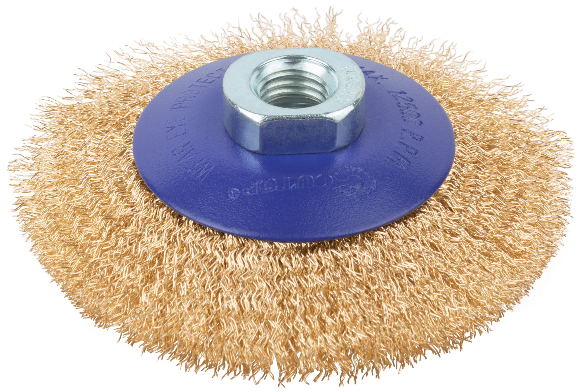 Щетка для УШМ, М14, Тарелка, латунированная витая проволока 0,3 мм, 100 мм, блистер, Profi