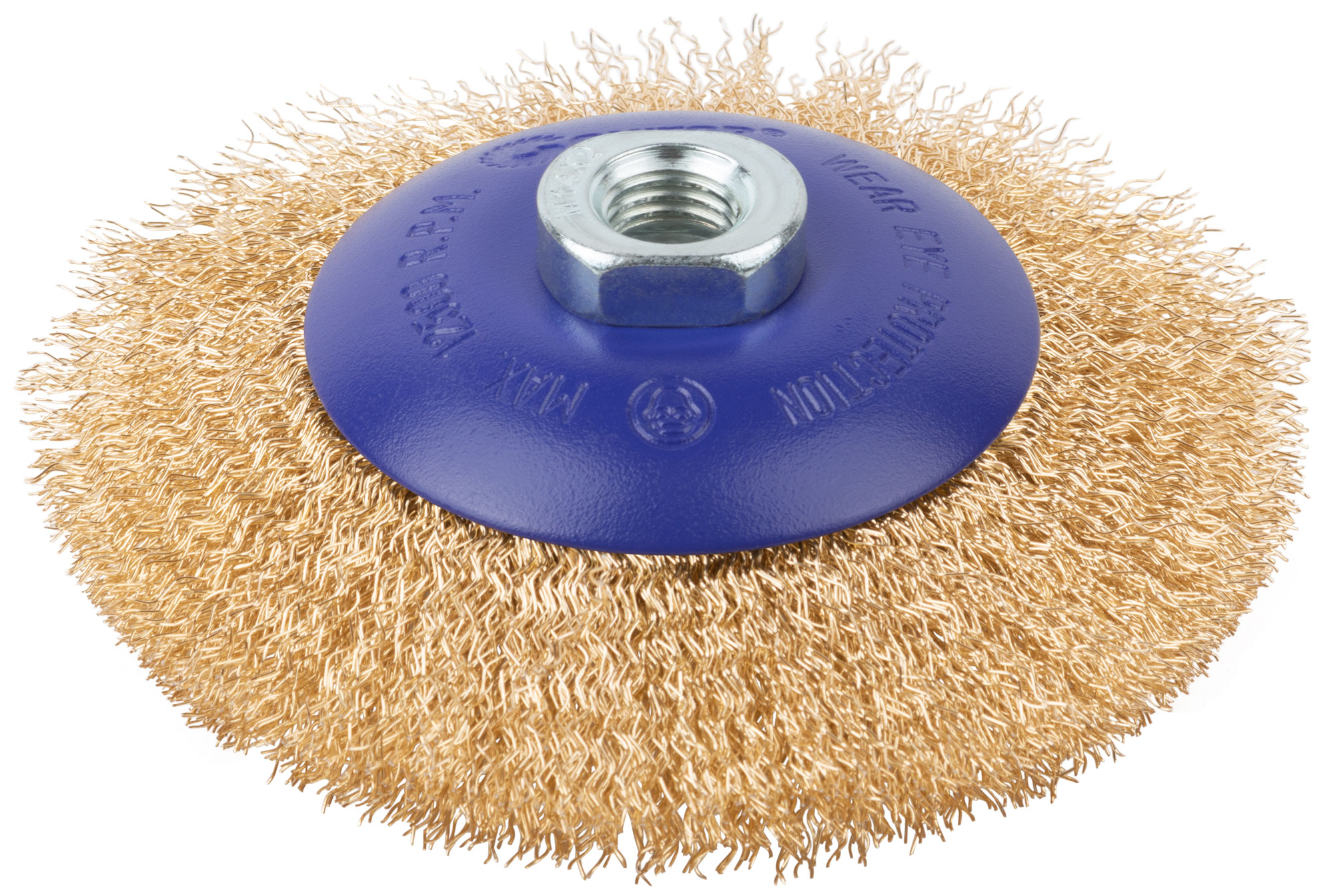 Щетка для УШМ, М14, Тарелка, латунированная витая проволока 0,3 мм, 125 мм, блистер, Profi