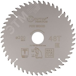 Диск пильный по дереву с тефлоновым покрытием 48Т, Profi plus, 200x1,5/2,2x32/30/25,4/20 мм - фото 1