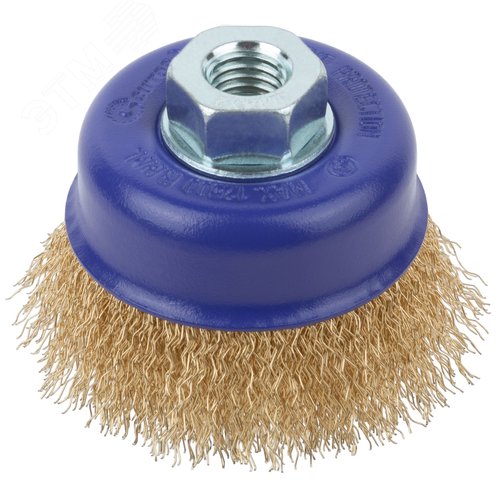 Изображение товара Щетка для УШМ, М14, Чашка, латунированная витая проволока 0,3 мм, 75 мм, блистер, Profi (шт)