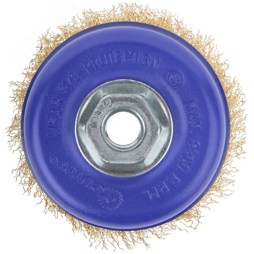 Щетка для УШМ, М14, Чашка, латунированная витая проволока 0,3 мм, 100 мм, блистер, Profi - фото 6