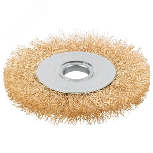 Щетка для УШМ, посадка 22,2 мм, Плоская, латунированная витая проволока 0,3 мм, 125 мм, блистер, Profi - фото 1