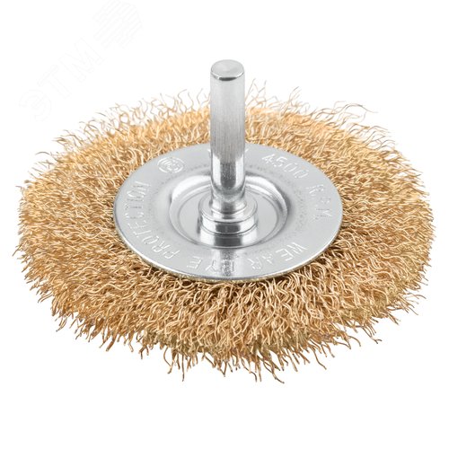 Изображение товара Щетка для дрели, Плоская, латунированная витая проволока 0,3 мм, 75 мм, блистер, Profi (шт)