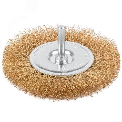Изображение товара Щетка для дрели, Плоская, латунированная витая проволока 0,3 мм, 100 мм, блистер, Profi (шт)