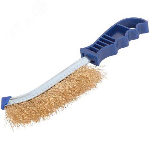 Щетка зачистная, латунированная витая проволока 0,3 мм, пластиковая ручка, 250 мм, блистер, Profi - фото 2