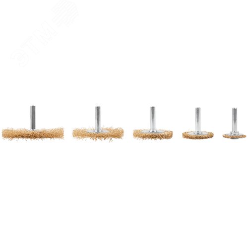 Набор щеток для дрели, 5 шт., Плоские 25,38,50,65,75 мм, латунированная витая проволока, блистер, Profi - фото 2