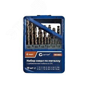 Набор сверл по металлу с кобальтом 5% в металлической коробке, 1-10 мм (через 0.5 мм), 19 шт, Cutop Profi - фото 1