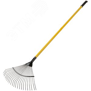 Грабли веерные проволочные с желтым металлизированным черенком, 22 зуба - фото 2