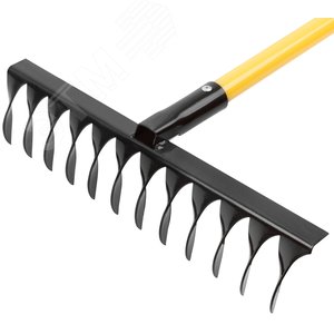 Грабли с желтым метализированным черенком, витой зуб, 12 зубьев - фото 2