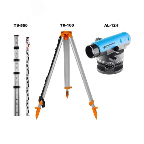 Изображение товара Комплект Нивелир оптический AL-124 + Рейка нивелирная телескопическая TS-500 + Штатив алюминиевый геодезический TR-160 (шт)