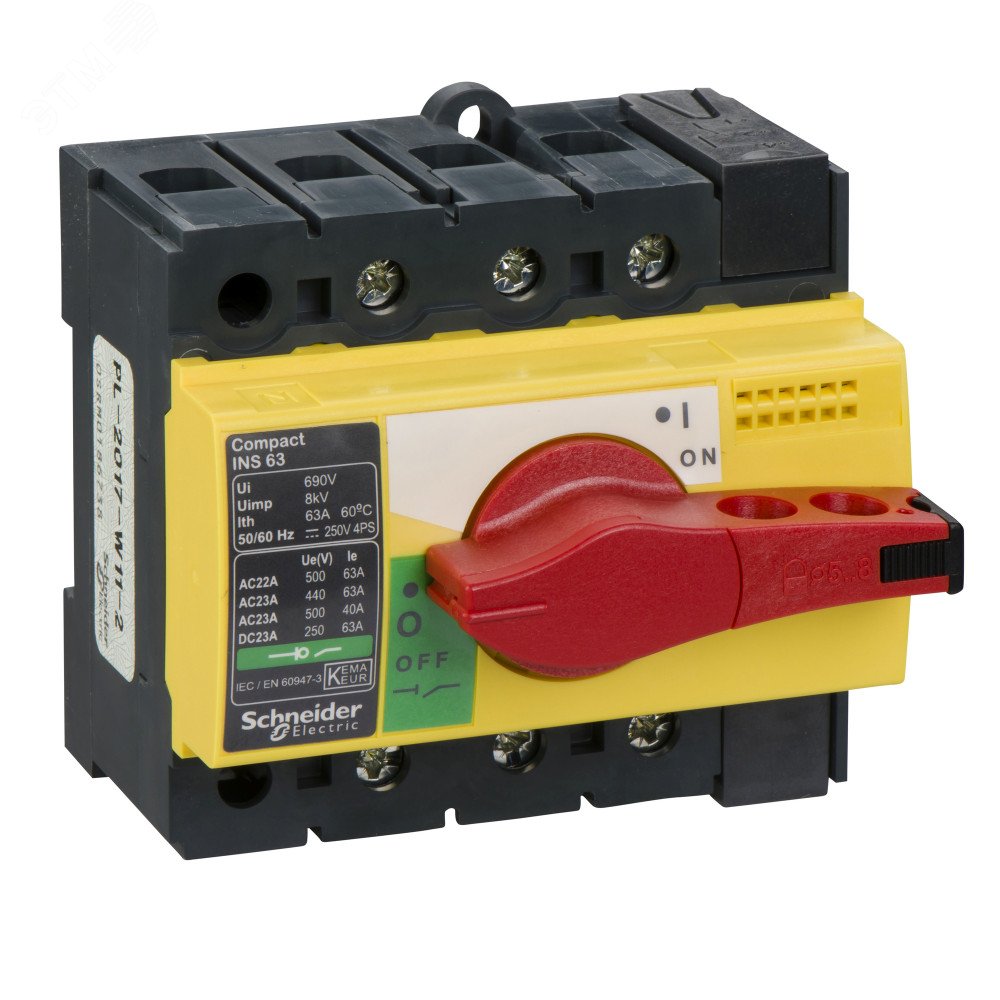 Выключатель-разъединитель INS63 3p красная рукоятка/желтая панель 28918 Schneider Electric - превью 3