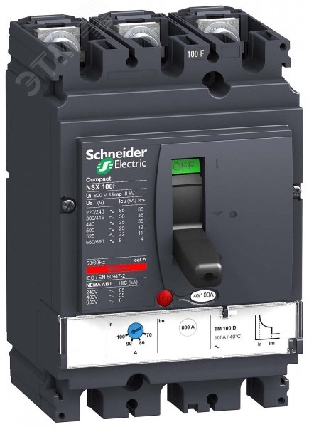 Выключатель автоматический NSX100F TM100D 3P3D термомагнитный расцепитель LV429630 Schneider Electric - превью 4