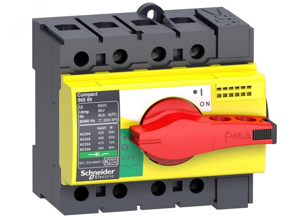 Выключатель-разъединитель INS63 3p красная рукоятка/желтая панель 28918 Schneider Electric - превью 5
