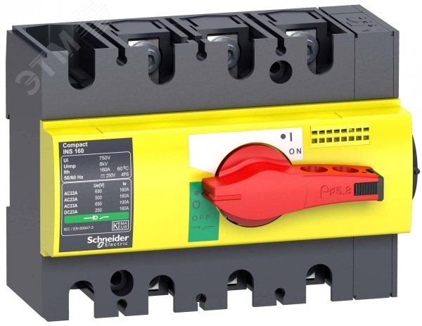 Выключатель-разъединитель INS160 3п красная рукоятка/желтая панель 28928 Schneider Electric - превью 3