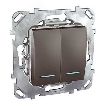 UNICA Выключатель двухклавишный с индикацией в рамку черный MGU5.0101.12NZD Schneider Electric - превью 3