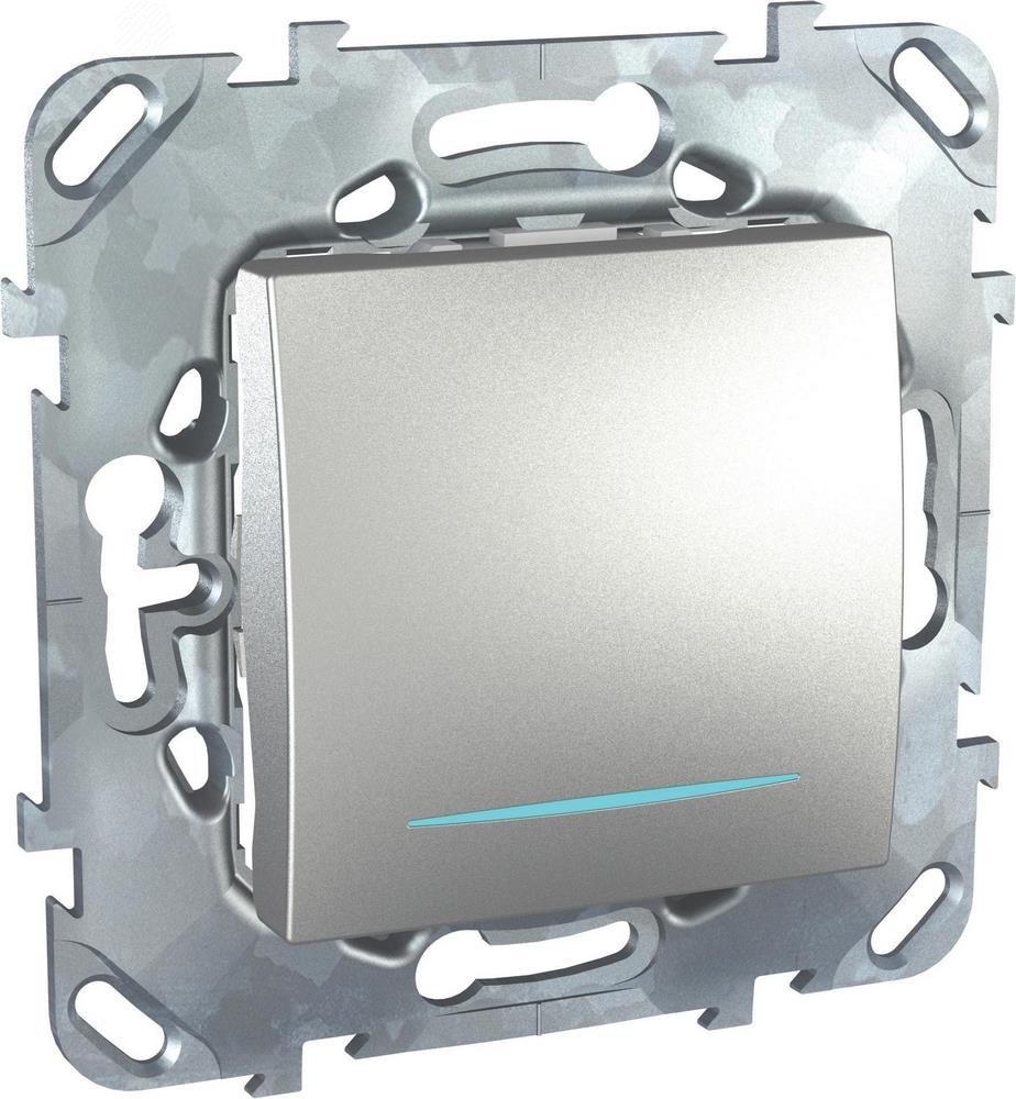 UNICA Выключатель кнопочный с индикацией алюминий MGU5.206.30NZD Schneider Electric - превью 5