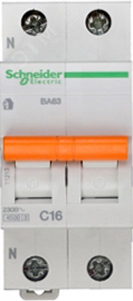 Выключатель автоматический двухполюсный 16А 1п+N С ВА63 4.5кА 11213 Schneider Electric - превью 3