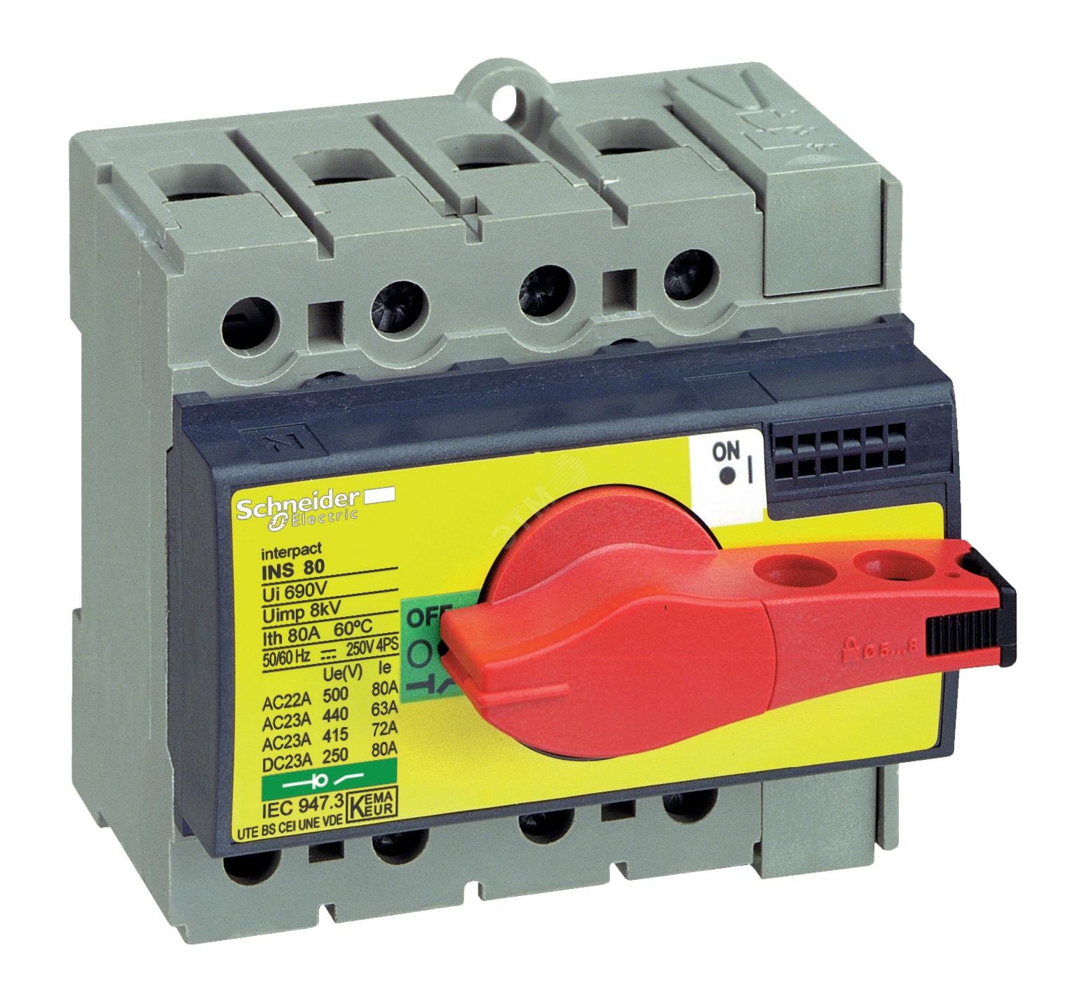 Выключатель-разъединитель INS63 3p красная рукоятка/желтая панель 28918 Schneider Electric - превью