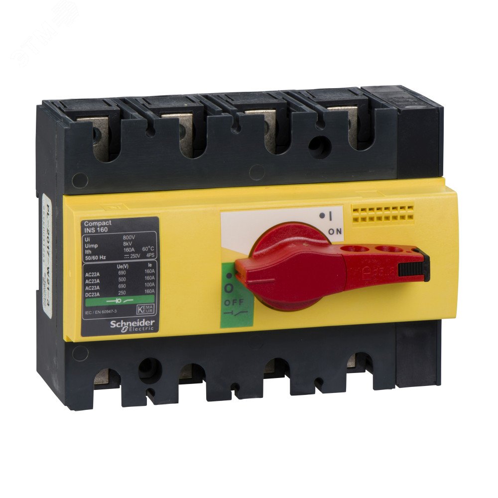 Выключатель-разъединитель INS160 4п красная рукоятка/желтая панель 28929 Schneider Electric - превью 3