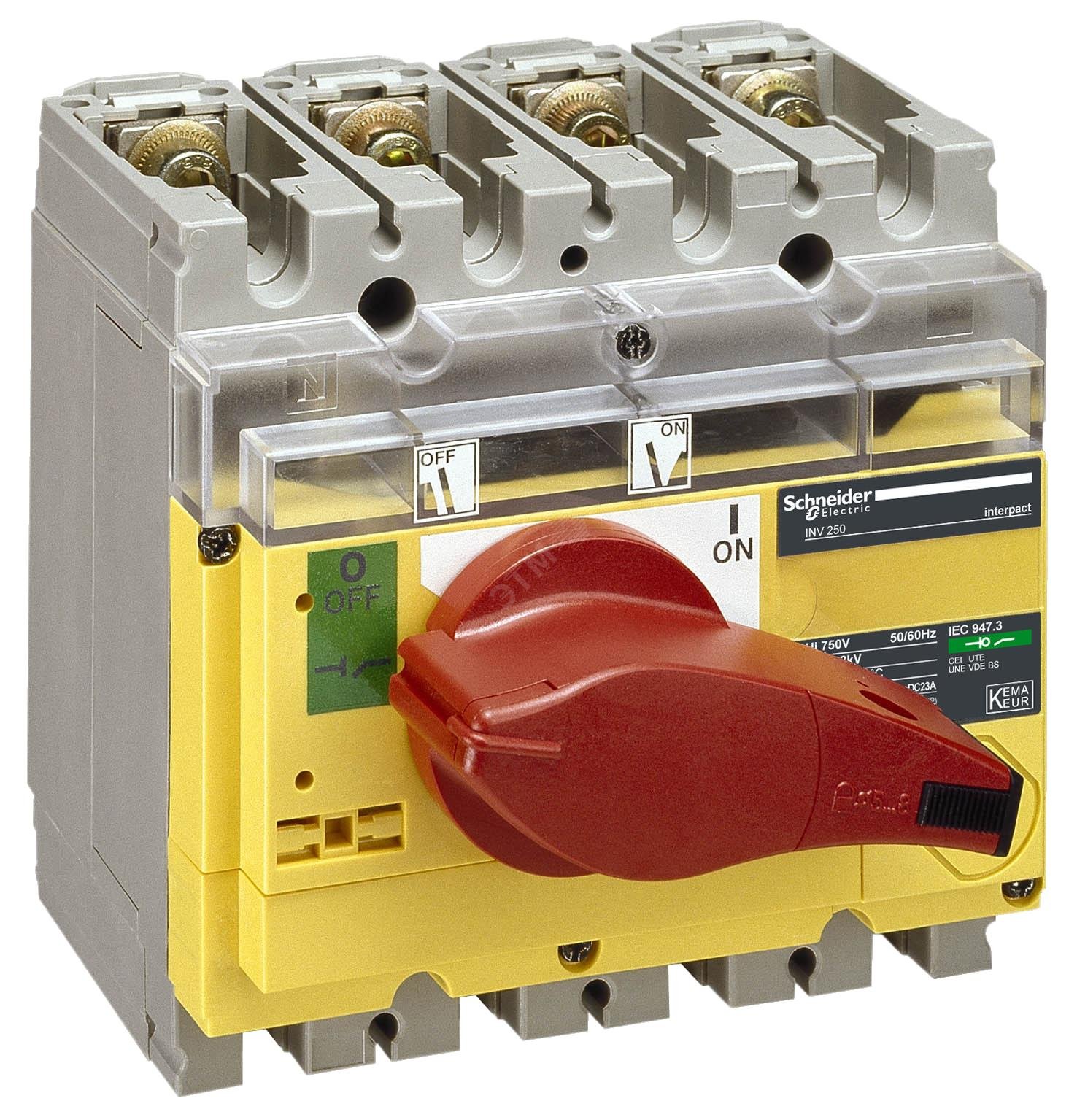 Выключатель-разъединитель INV160 3п красная рукоятка/желтая панель 31184 Schneider Electric - превью