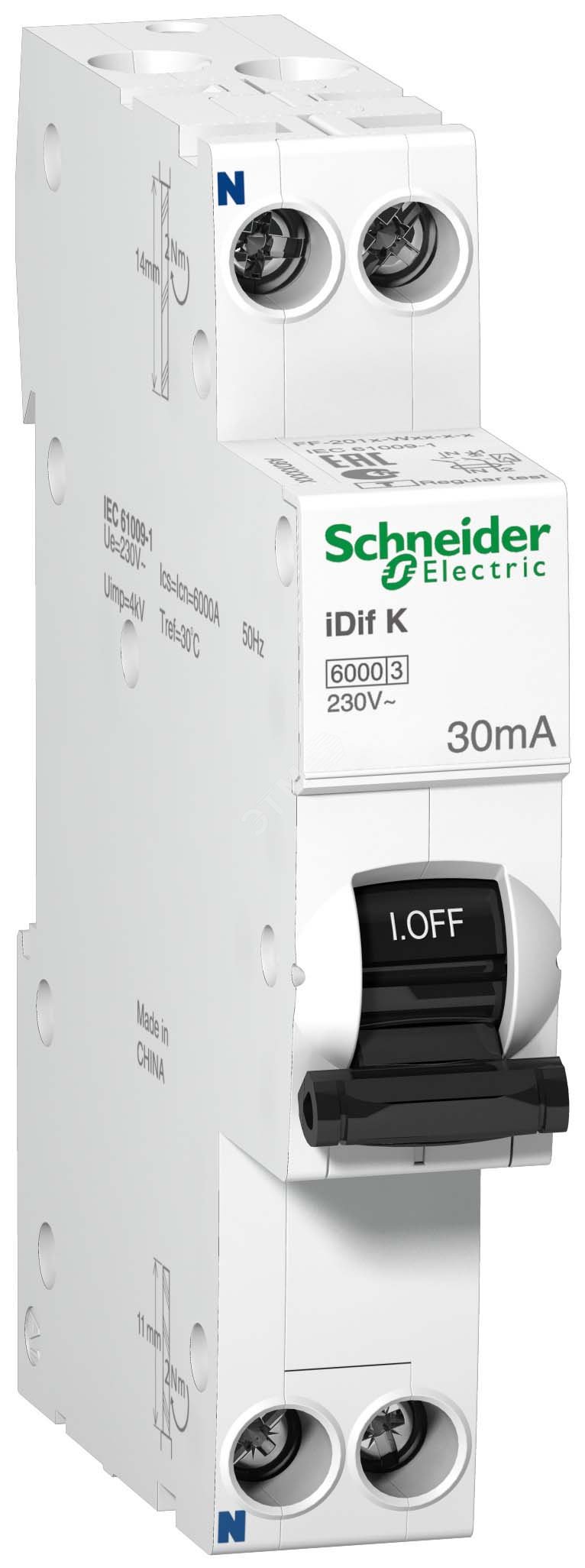 Выключатель автоматический дифференциальный (АВДТ) 1п 16А 30мА 6кА С А iDif A9D49616 Schneider Electric - превью 2