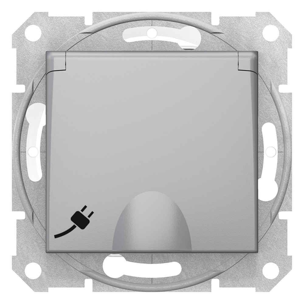 Sedna Розетка с заземлением со шторками с крышкой IP44 в рамку алюминий SDN3100360 Schneider Electric - превью 4