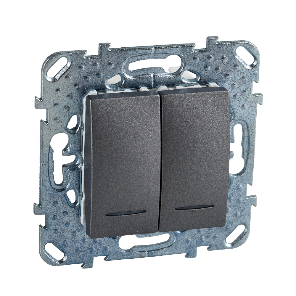 UNICA Выключатель двухклавишный с индикацией в рамку черный MGU5.0101.12NZD Schneider Electric - превью 2
