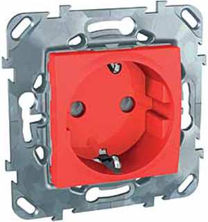 UNICA Розетка в рамку с заземлением со шторками красная MGU5.037.03ZD Schneider Electric - превью 4