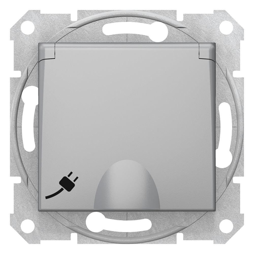 Sedna Розетка с заземлением со шторками с крышкой в рамку алюминий SDN3100160 Schneider Electric - превью 4