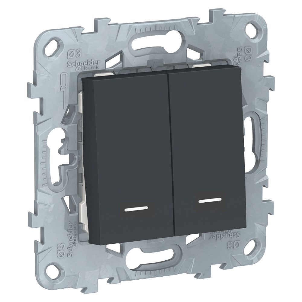 Выключатель UNICA NEW двухклавишный 2 модуля с подсветкой 2 х схема 1а антрацит NU521154N Schneider Electric - превью 3