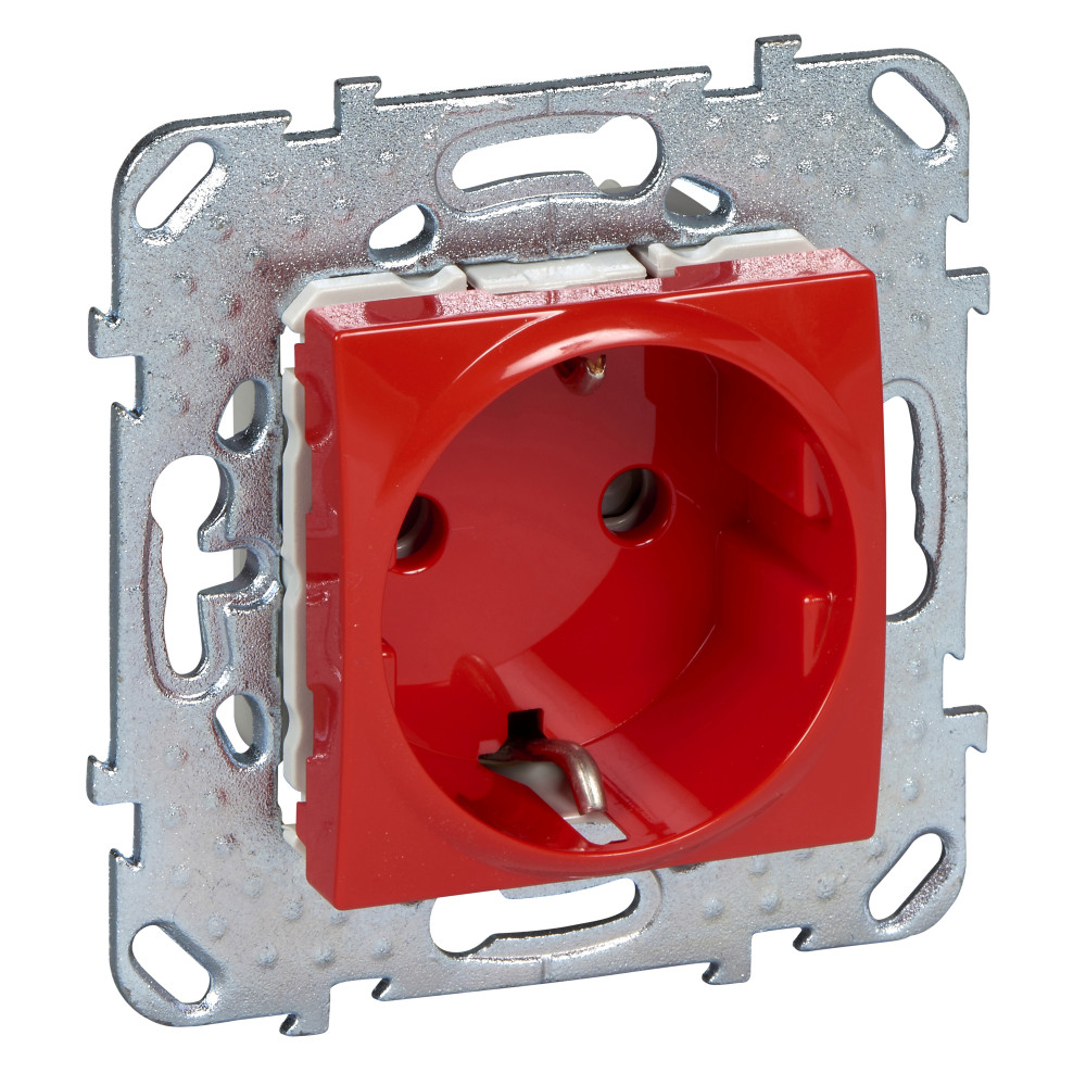 UNICA Розетка в рамку с заземлением со шторками красная MGU5.037.03ZD Schneider Electric - превью 3