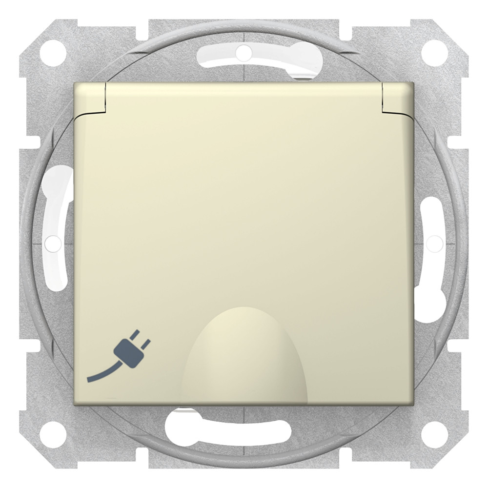 Sedna Розетка с заземлением со шторками с крышкой IP44 в рамку бежевая SDN3100347 Schneider Electric - превью 4