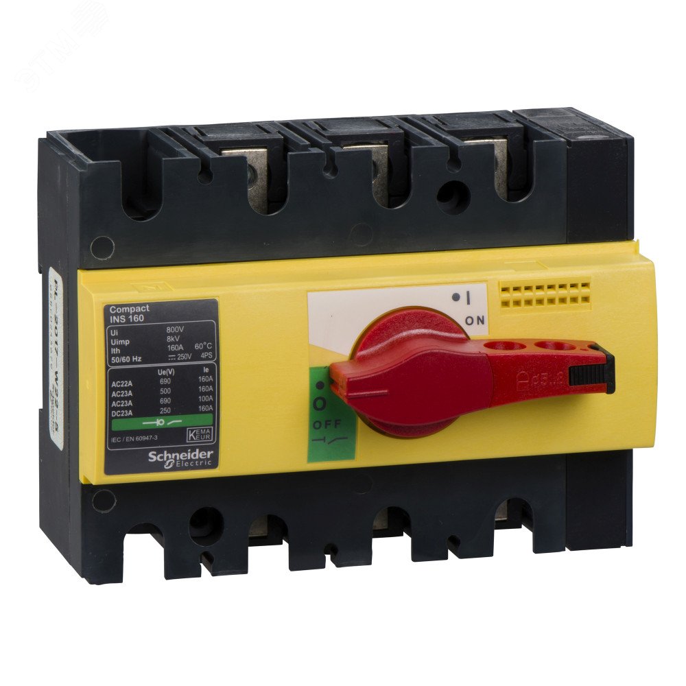 Выключатель-разъединитель INS160 3п красная рукоятка/желтая панель 28928 Schneider Electric - превью 4