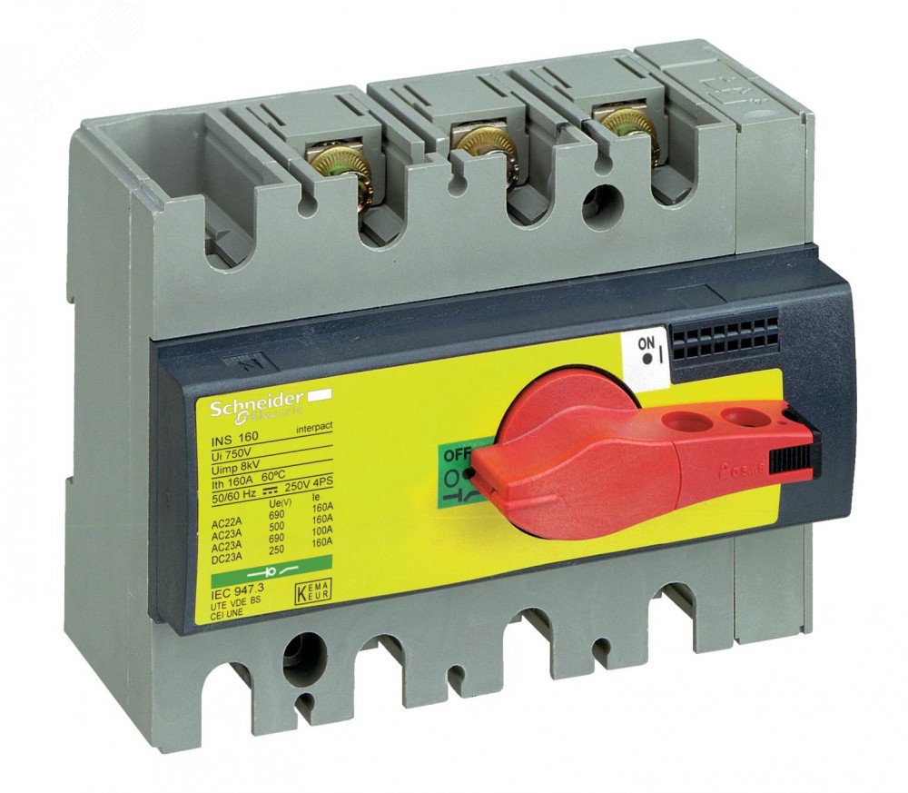 Выключатель-разъединитель INS160 3п красная рукоятка/желтая панель 28928 Schneider Electric - превью 2