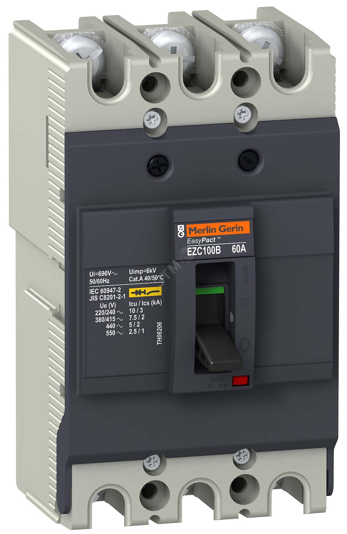 Выключатель автоматический трехполюсный EZC100 7.5 KA/400 В 3T 50 A EZC100B3050 Schneider Electric - превью