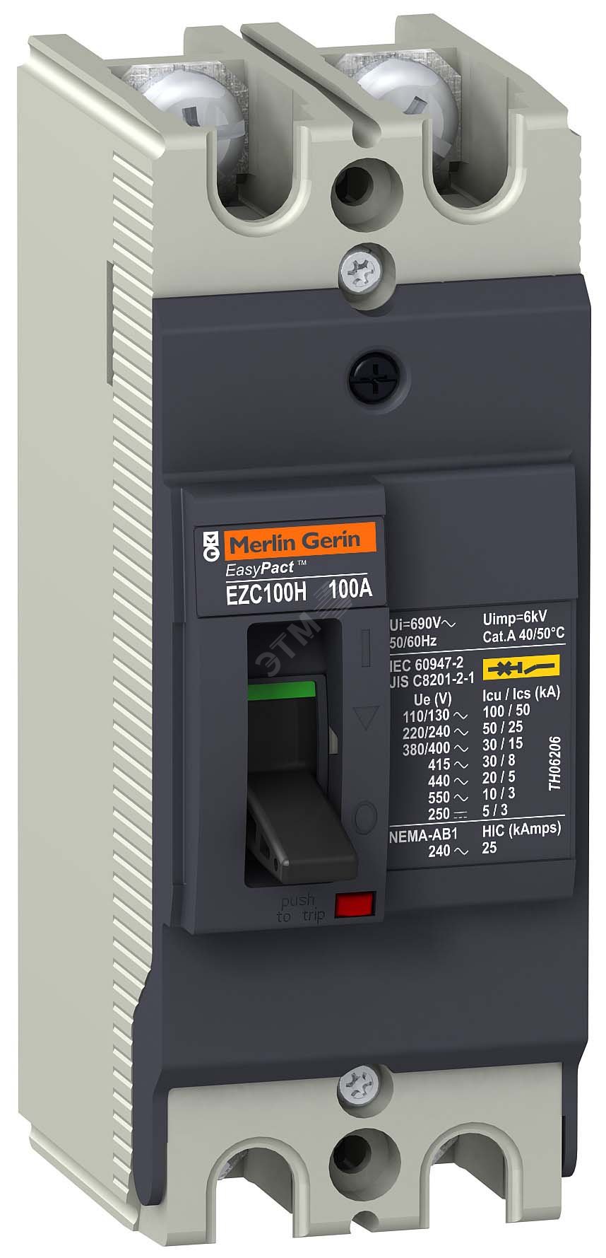 Выключатель автоматический двухполюсный EZC100 30 KA/380В 2Т 15 A EZC100H2015 Schneider Electric - превью