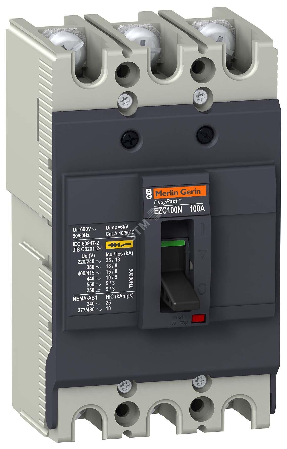 Выключатель автоматический трехполюсный EZC100N 80А 18кА EZC100N3080 Schneider Electric - превью