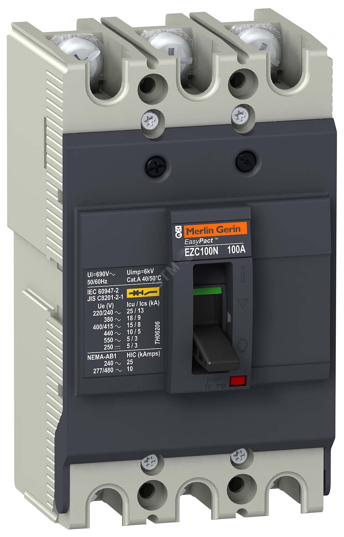 Выключатель автоматический трехполюсный EZC100N 100А 18кА артикул ...