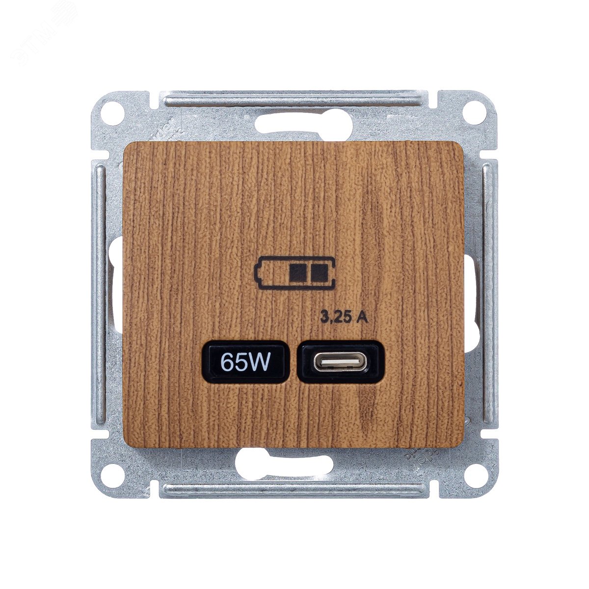 GLOSSA USB розетка тип-C 65Вт высокоскор.заряд. QC, PD, механизм, дерево дуб GSL000527 Schneider Electric - превью 3