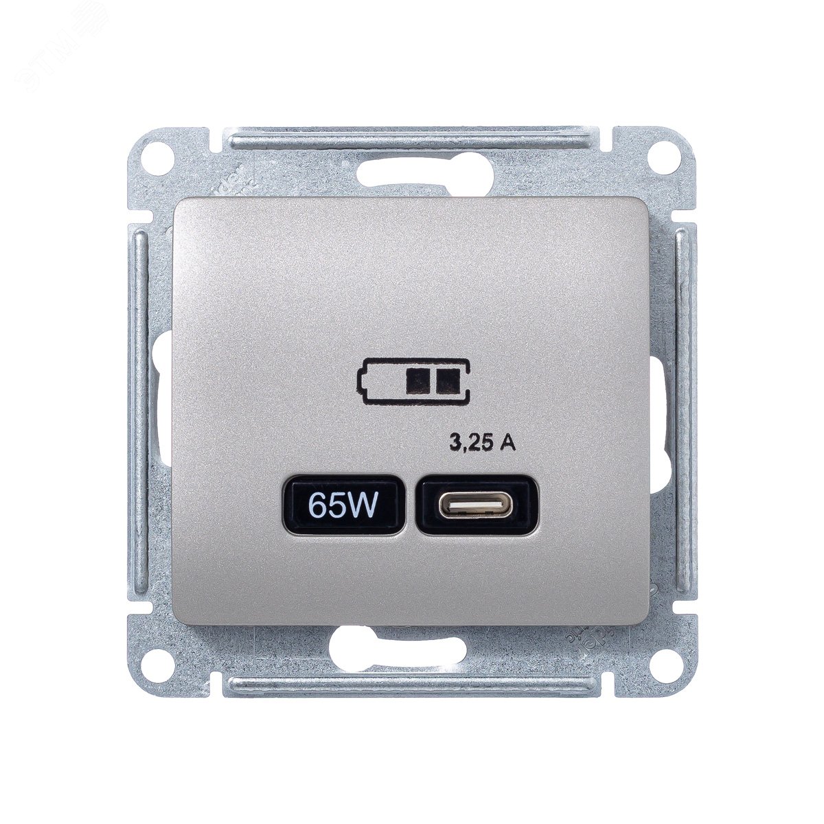 GLOSSA USB розетка тип-C 65Вт высокоскор.заряд. QC, PD, механизм, платина GSL001227 Schneider Electric - превью 3
